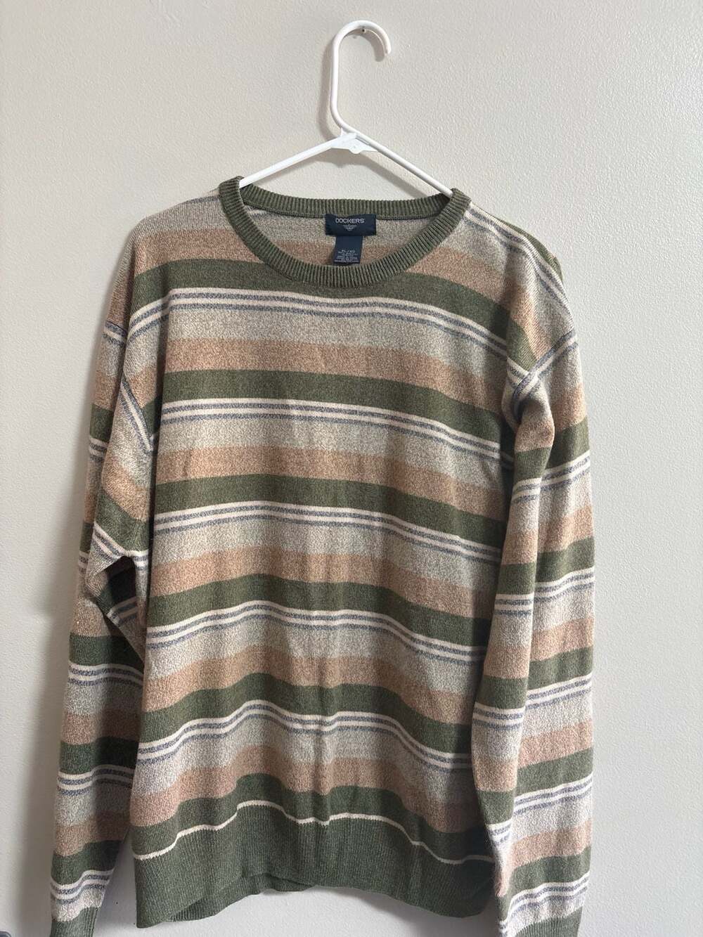 Dockers Men's XL Green and Tan Striped Crewneck Acrylic Sweater